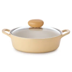 Neoflam Retro Flan 22cm Low Stockpot Induction With Glass Lid Yellow