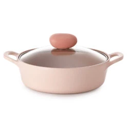 Neoflam Retro Sherbet 22cm Low Stockpot Induction With Glass Lid Peach