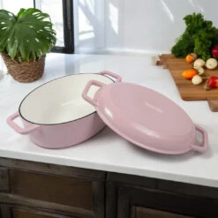 Neoflam Cast Iron Oval With Roaster Lid 2pcs Set 6.2L Pink -Neo Flam OVALCastironRoaster2pcsset PINK 2 LifeStyle1000x1000 Photoroom Photoroom