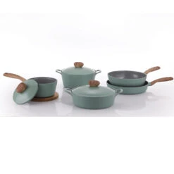 Neoflam Demer Green Retro Induction Set - 5pc Fry Pan, Chef Pan, Saucepan And Casseroles