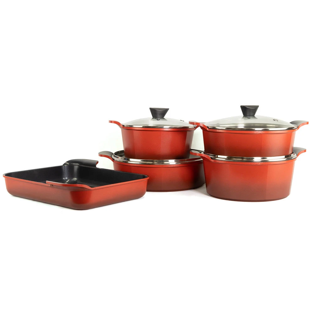 Neoflam Venn Red Induction Set 5 Piece 24, 28cm Casserole, 28 ,32cm Low Casserole And Large Roaster 1 Neoflam Venn Red Induction Set 5 Piece 24, 28cm Casserole, 28 ,32cm Low Casserole And Large Roaster