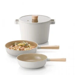 Neoflam Fika 24cm Fry Pans & 26 Wok Induction, 22cm Deep Stockpot With Lid