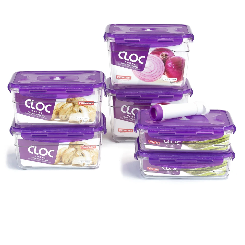 Neoflam CLOC Tritan Vacuum Seal Container 2 X 1.2L 2.3L 3.3L 7pc Set - Rectangle 1 Neoflam CLOC Tritan Vacuum Seal Container 2 X 1.2L 2.3L 3.3L 7pc Set - Rectangle