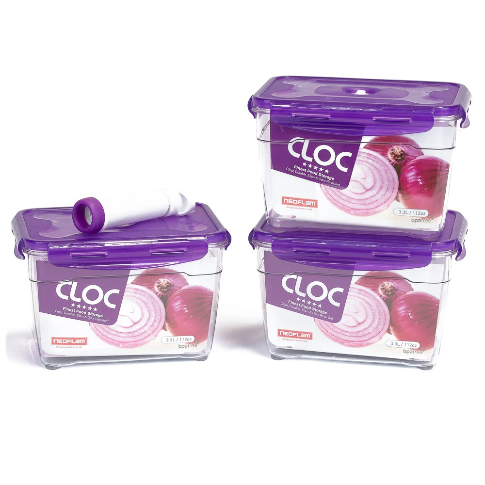 Neoflam CLOC Tritan Vacuum Seal Container 3 X 3.3L 4pc Set - Rectangle 1 Neoflam CLOC Tritan Vacuum Seal Container 3 X 3.3L 4pc Set - Rectangle