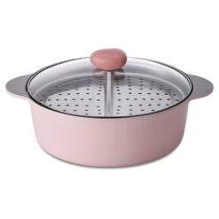 Neoflam Divided 30cm Casserole 5.8L Induction With Divided Steamer Pink