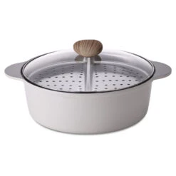 Neoflam Divided 30cm Casserole 5.8L Induction With Divided Steamer White